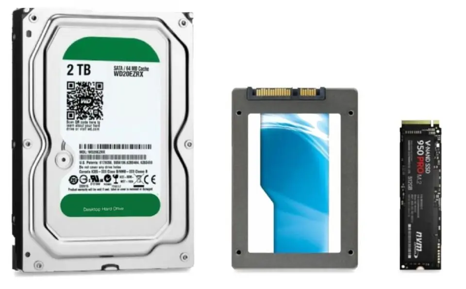 Image of hard drive, solid state drive and M2